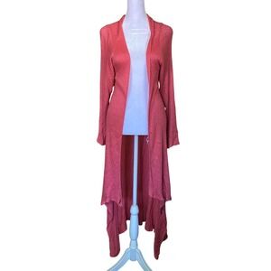 Y2K Knit Open Front Asymmetrical Pink Duster Cardigan Maxi Small Fairy Boho Fem